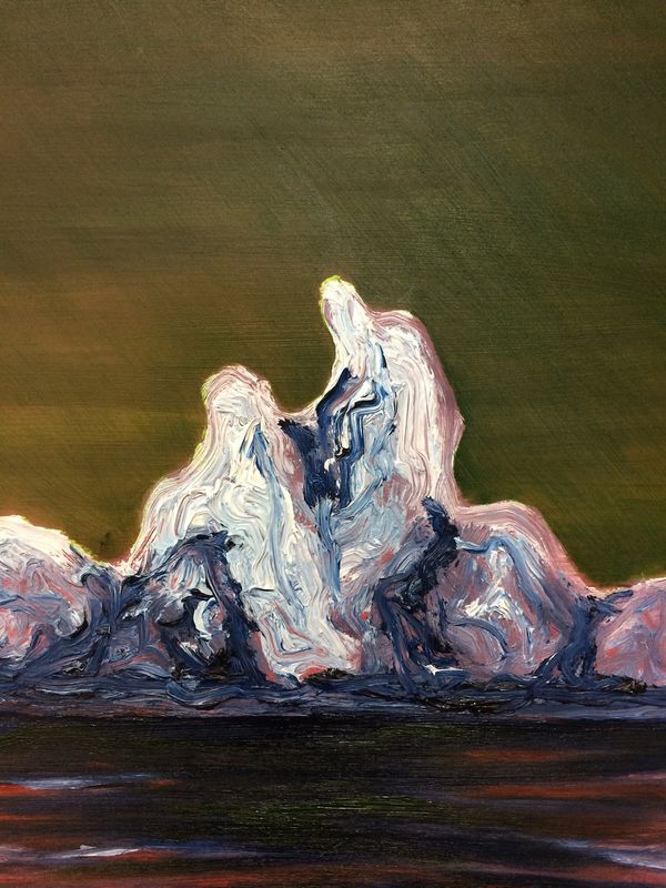 An iceberg painted against a dark green sky