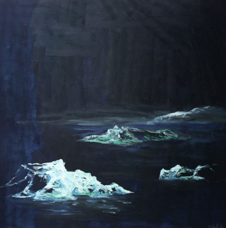 Icebergs at night — painting