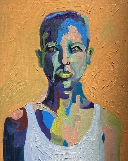Portrait on orange — painting